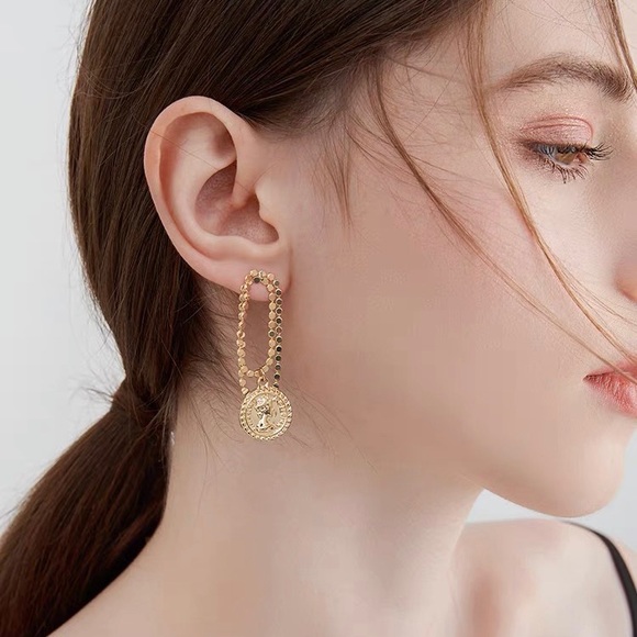 Hand Crafted Jewelry - 14K GP Asymmetric pearl coin chain Earrings